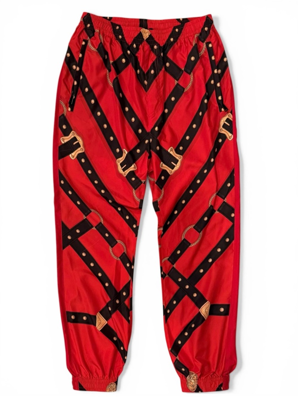 Versace Bondage Print Nylon Jogger Pants Red Size IT50/M